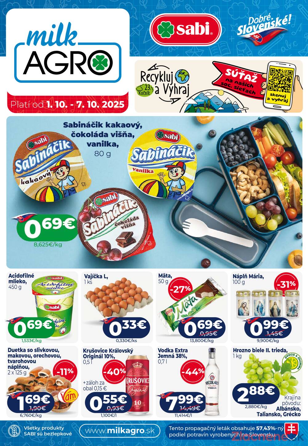 Leták MILK - AGRO - MILK - AGRO do 7.10. - strana 1