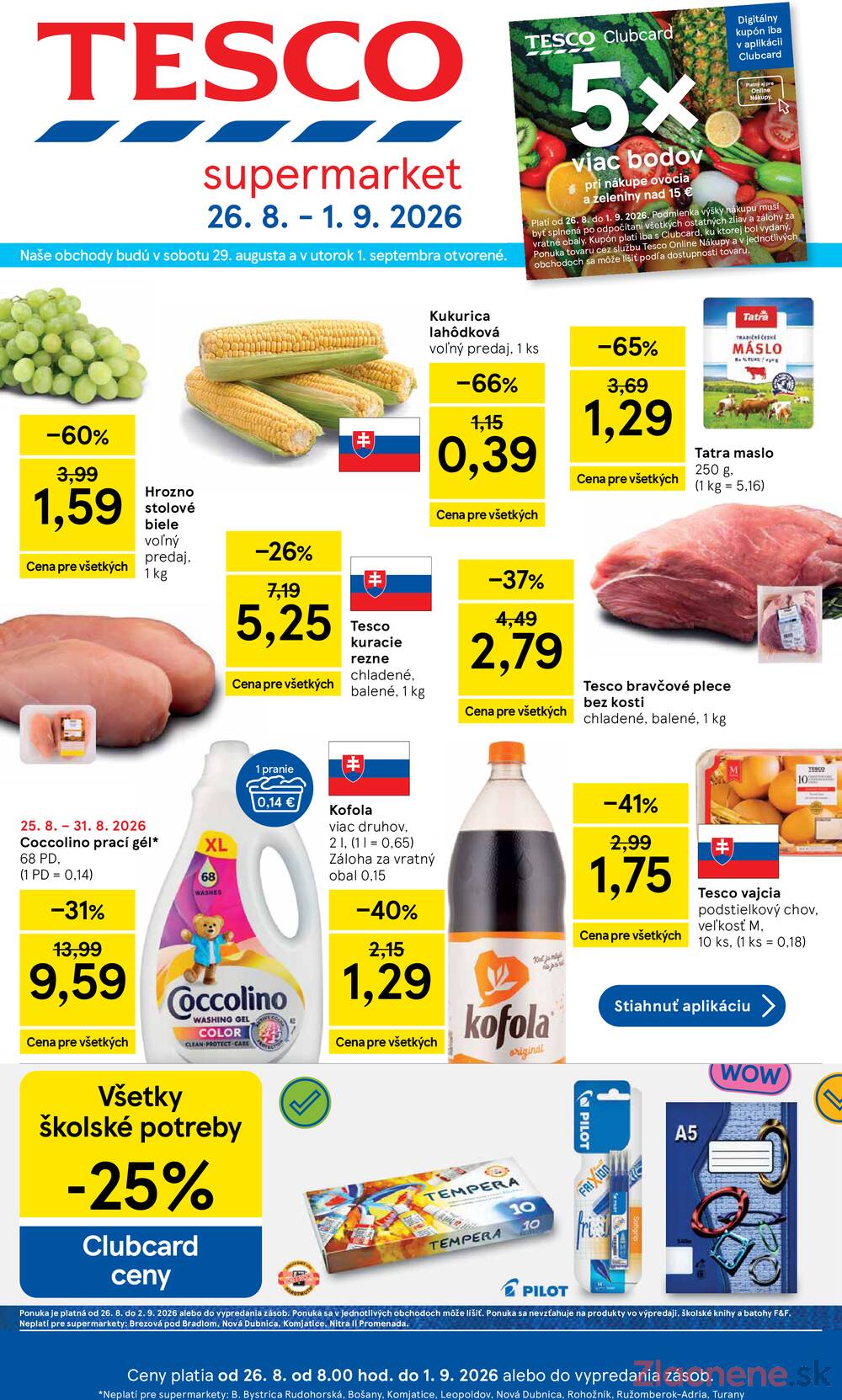 Leták Tesco - Tesco supermarkety od 26.8. do 1.9.2026 - strana 1 Leták Tesco - Tesco supermarkety od 26.8. do 1.9.2026 - strana 1