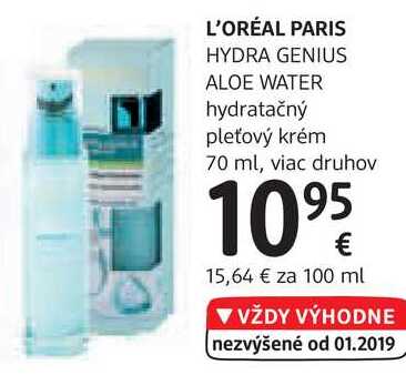 L'ORÉAL PARIS HYDRA GENIUS ALOE WATER hydratačný pleťový krém 70 ml, viac druhov 