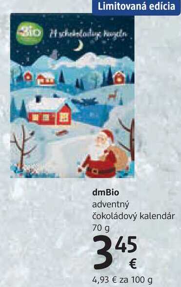 dmBio adventný čokoládový kalendár, 70 g