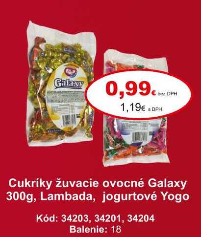 Cukríky Žuvacie ovocné Galaxy 300 g