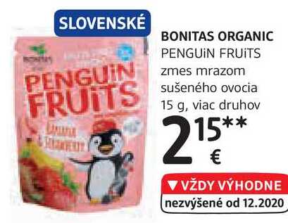 BONITAS ORGANIC PENGUIN FRUITS zmes mrazom sušeného ovocia 15 g, viac druhov 