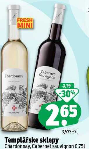 Templářske sklepy Chardonnay, Cabernet sauvignon 0,75L 