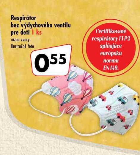 Respirátor bez výdychového ventilu pre deti 1 ks