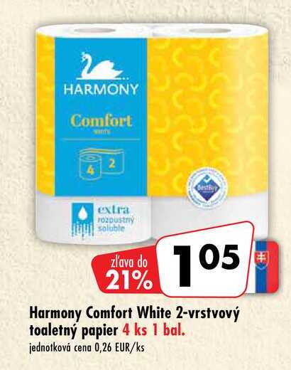 Harmony Comfort White 2-vrstvový toaletný papier 4 ks