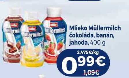 Mlieko Müllermilch mermilch čokoláda, banán, jahoda, 400 g