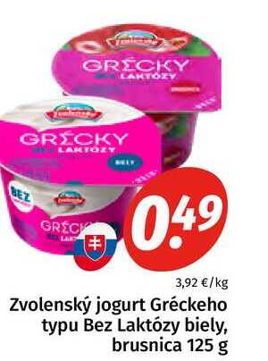 Zvolenský jogurt Gréckeho typu Bez Laktózy biely, brusnica 125 g 