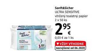 Sanft&Sicher ULTRA SENSITIVE vlhčený toaletný papier, 2x 50 ks