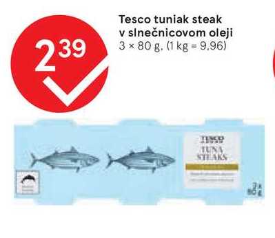 Tesco tuniak steak v slnečnicovom oleji, 3 x 80 g