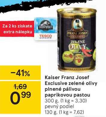 Kaiser Franz Josef Exclusive zelené olivy, 300 g