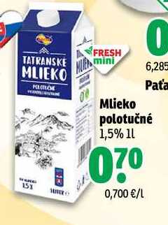 Mlieko polotučné 1,5% 1l
