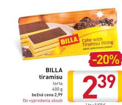 BILLA tiramisu torta 400 g