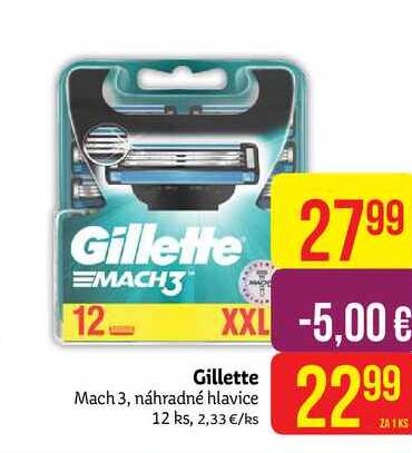 Gillette Mach 3, náhradné hlavice 12 ks