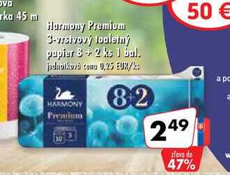 Harmony Premium 3-vrstvový toaletný pupier 8+2 ks 