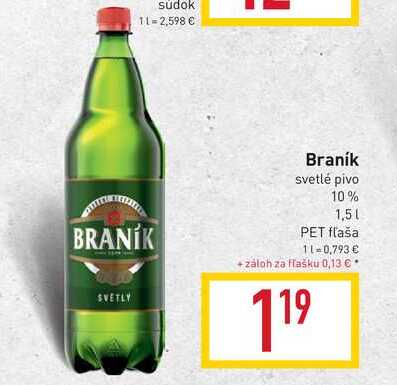   Braník svetlé pivo 10% 1,5 l
