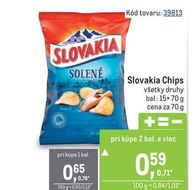 Slovakia Chips všetky druhy 70g