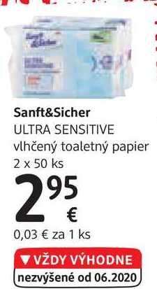 Sanft&Sicher ULTRA SENSITIVE vlhčený toaletný papier, 2x 50 ks 