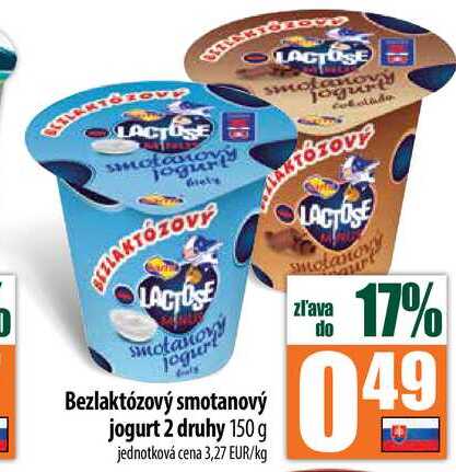 Bezlaktózový smotanový jogurt 2 druhy 150 g 
