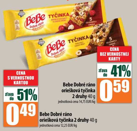 Bebe Dobré ráno oriešková tyčinka 2 druhy 40 g 