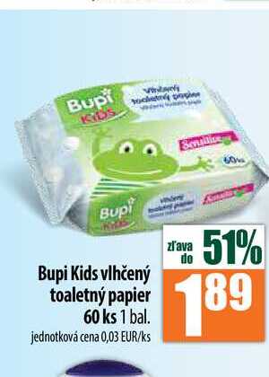 Bupi Kids vlhčený toaletný papier 60 ks  