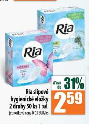 Ria slipové hygienické vložky 2 druhy 50 ks