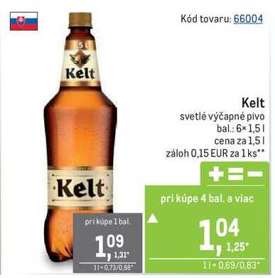Kelt svetlé výčapné pivo 1,5 l