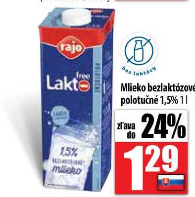 Mlieko bezlaktózové polotučné 1,5% 1 l