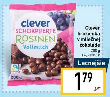 Clever hrozienka v mliečnej čokoláde 200 g