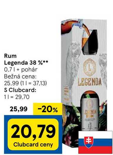 Rum Legenda 38 %, 0,7 l + pohár  v akcii