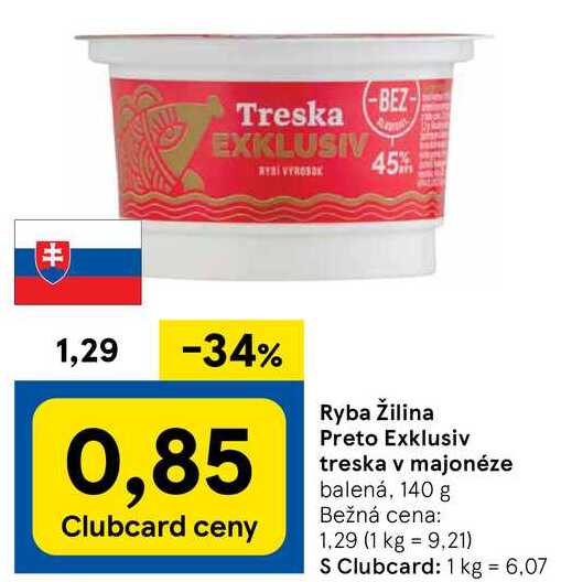 Ryba Žilina Preto Exklusiv treska v majonéze, 140 g
