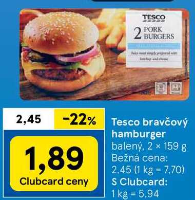 Tesco bravčový hamburger, 2x 159 g 