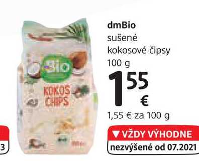 dmBio sušené kokosové čipsy, 100 g