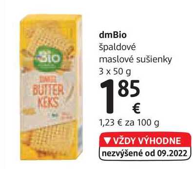 dmBio špaldové maslové sušienky, 3x 50 g