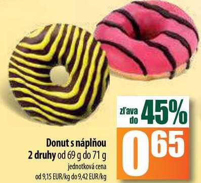 Donut s náplňou 2 druhy od 69 g do 71g  