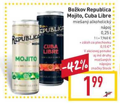 Božkov Republica Mojito / Cuba Libre miešaný alkoholický nápoj 0,25 l