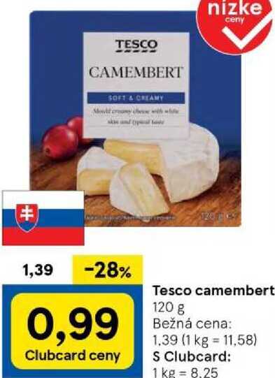 Tesco camembert, 120 g