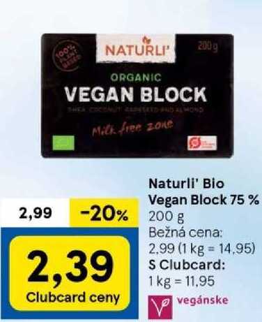 Naturli' Bio Vegan Block 75%, 200 g