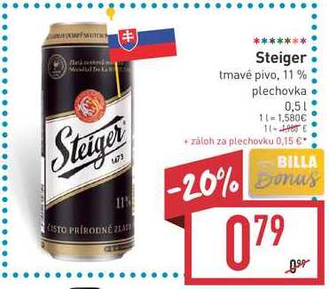 Steiger tmavé pivo 11% plechovka 0,5 l