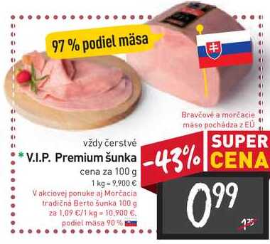 V.I.P. Premium šunka cena za 100 g