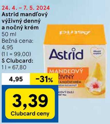 Astrid mandľový výživný denný a nočný krém, 50 ml