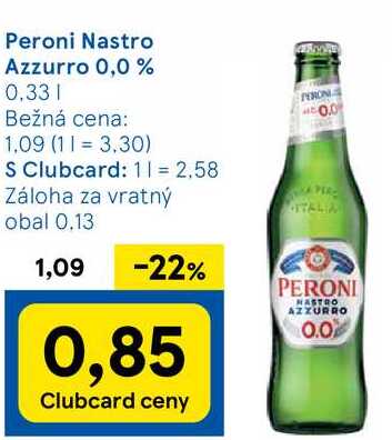 Peroni Nastro Azzurro 0,0 %, 0,33 l