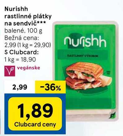 Nurishh rastlinné plátky na sendvič, 100 g