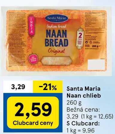 Santa Maria Naan chlieb, 260 g 