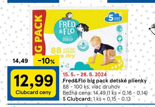 Fred& Flo big pack detské plienky 88 - 100 ks, viac druhov