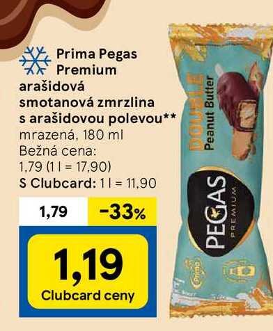 Prima Pegas Premium arašidová smotanová zmrzlina s arašidovou polevou mrazená, 180 ml 