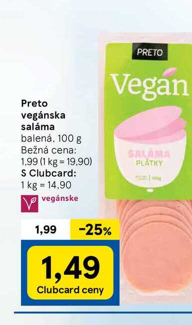 Preto vegánska saláma balená, 100 g