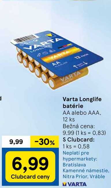Varta Longlife batérie AA alebo AAA 12 ks 