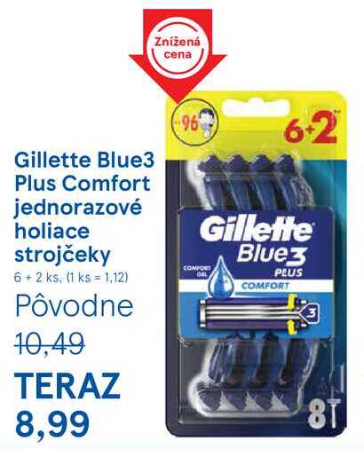 Gillette Blue3 Plus Comfort jednorazové holiace strojčeky, 6+2 ks