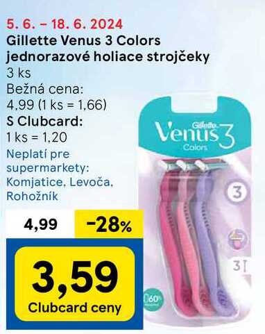 Gillette Venus 3 Colors jednorazové holiace strojčeky, 3 ks 