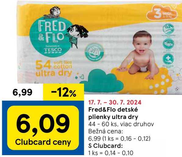 Fred & Flo detské plienky ultra dry, 44-60 ks v akcii